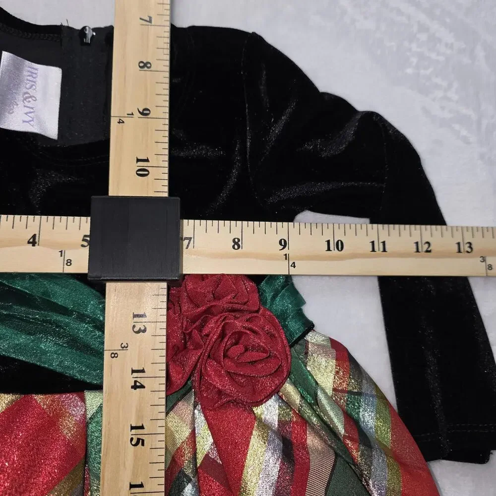 Iris & Ivy Black Velvet Red/Green Plaid Taffeta Christmas Dress Girls Size 18 Mo